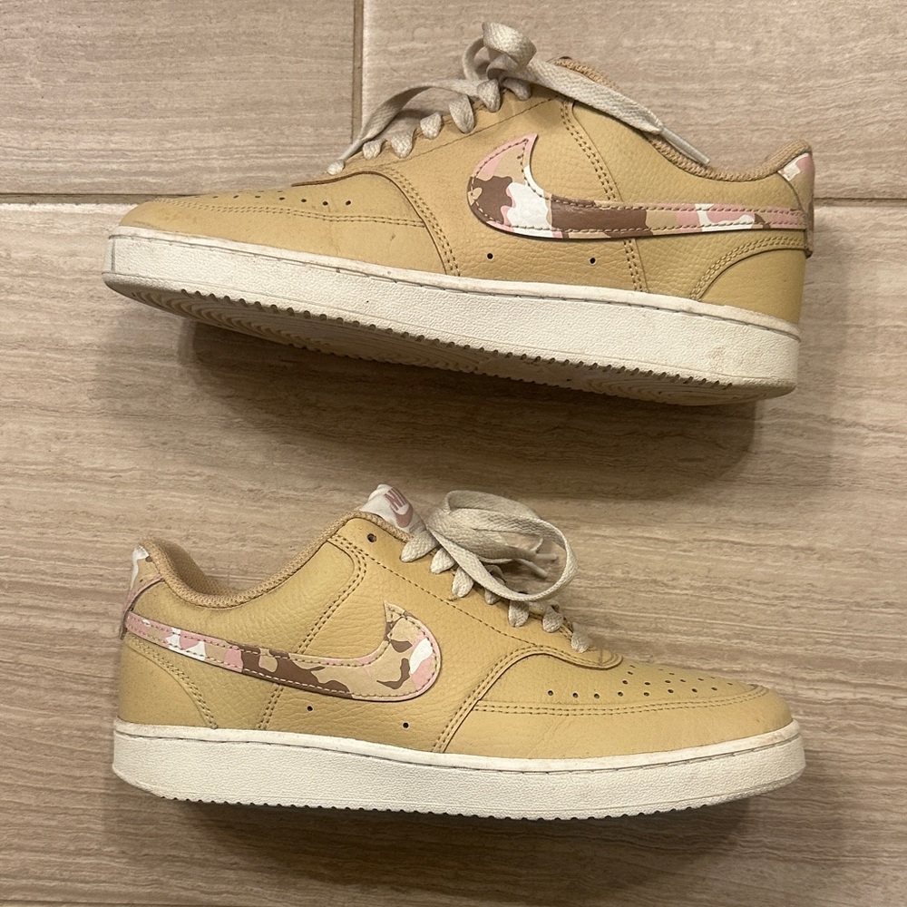 Nike Beige with pink camo swish, Court Vision Low Sneakers Women size 8